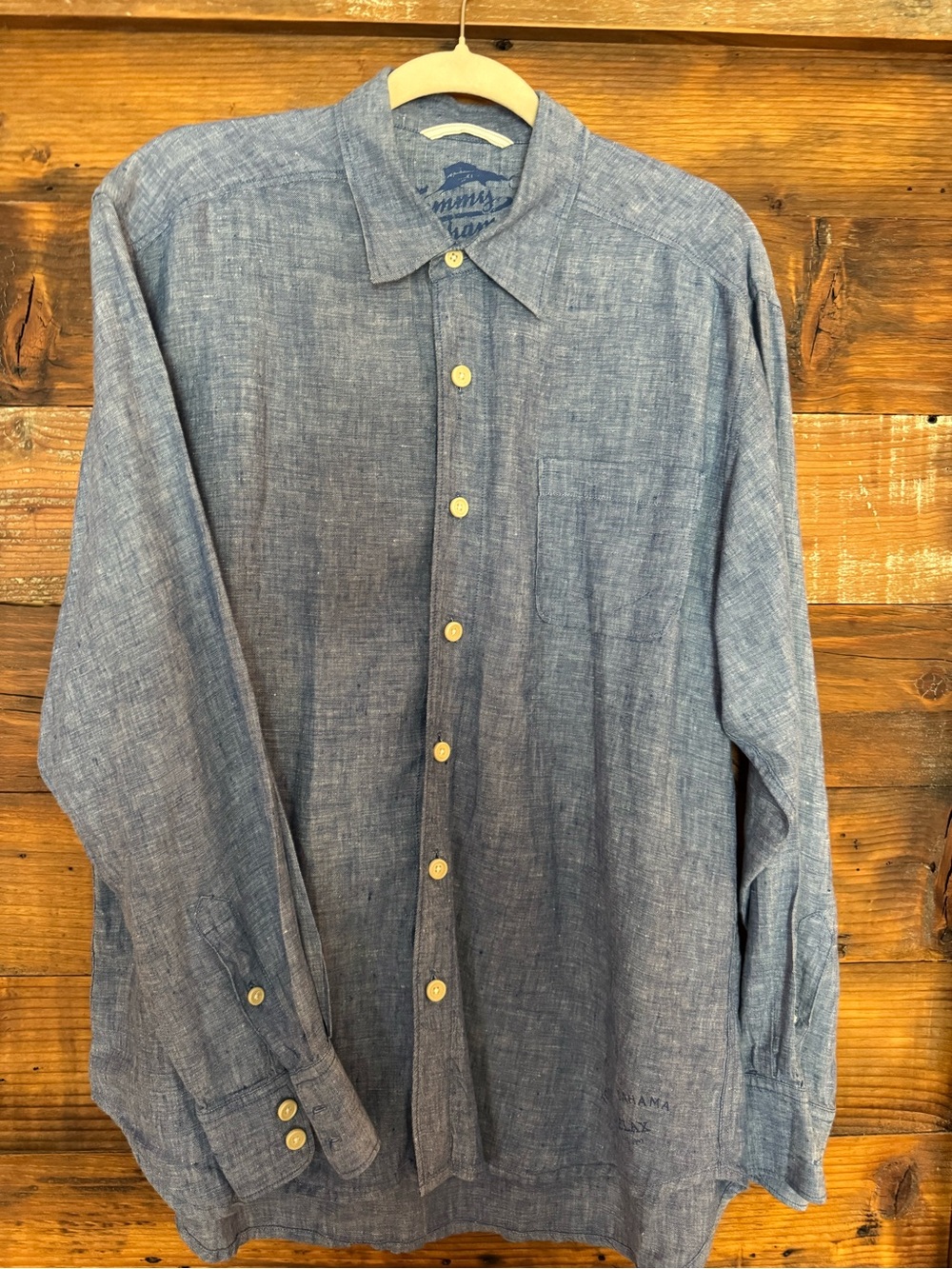 Tommy Bahama Men's Blue Linen Button-Up Shirt Large